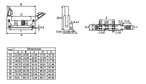 Conector Macho IDC 16 Pines a 90º PCB Para Cable Plano